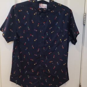 Target Blue Casual Button Down Shirt with Whimsical Design